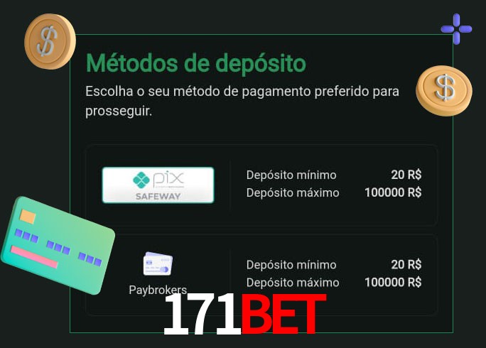 O cassino 171Bet oferece uma grande variedade de métodos de pagamento